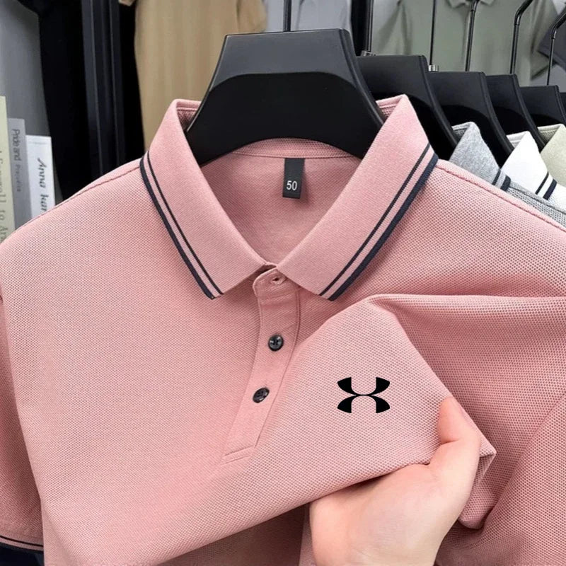 100% cotton men's short sleeved embroidered polo shirt sports brand striped top summer comfortable and breathable casual T-shirt