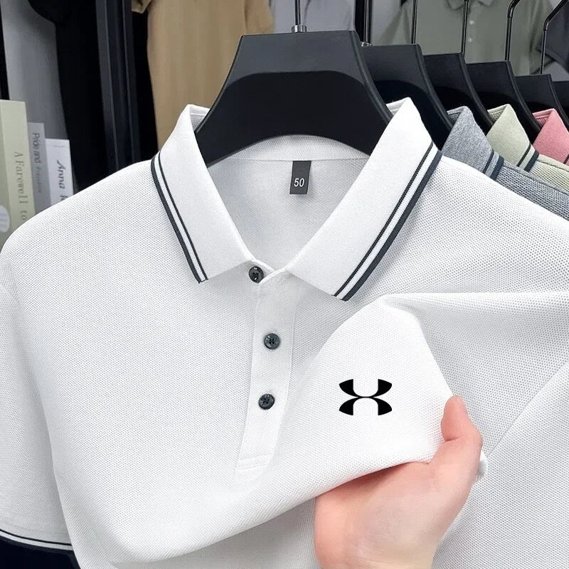100% cotton men's short sleeved embroidered polo shirt sports brand striped top summer comfortable and breathable casual T-shirt