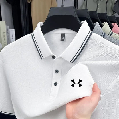 100% cotton men's short sleeved embroidered polo shirt sports brand striped top summer comfortable and breathable casual T-shirt