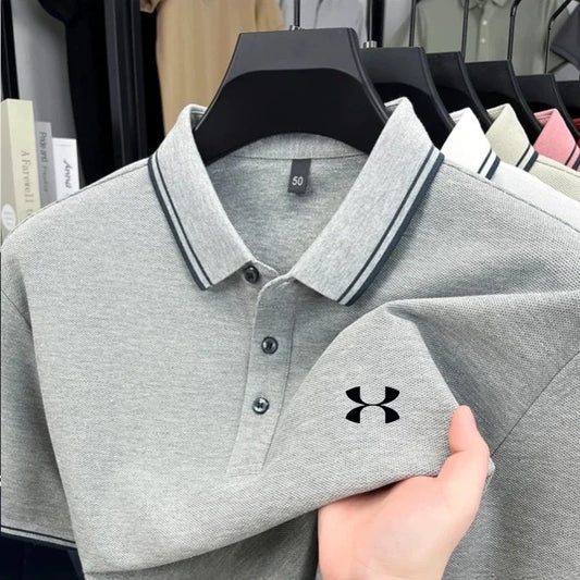 100% cotton men's short sleeved embroidered polo shirt sports brand striped top summer comfortable and breathable casual T-shirt
