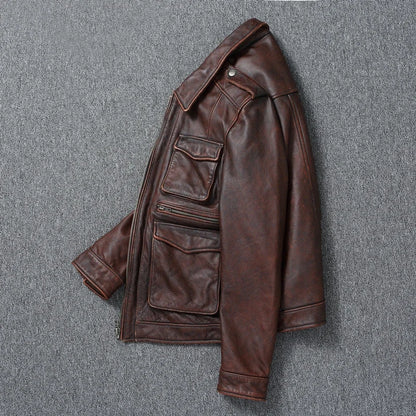 Vintage Red Brown Genuine Leather Jacket Men Soft Real Cowhide Black Winter Coat Biker Jackets Jaqueta Masculina De Couro