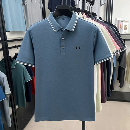 100% cotton men's short sleeved embroidered polo shirt sports brand striped top summer comfortable and breathable casual T-shirt