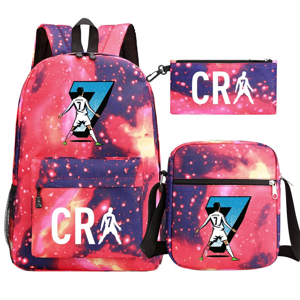 Football CR7 Cosplay School Bags School Backpack Laptop Teenager Boys Girls Schoolbags 3pcs/set