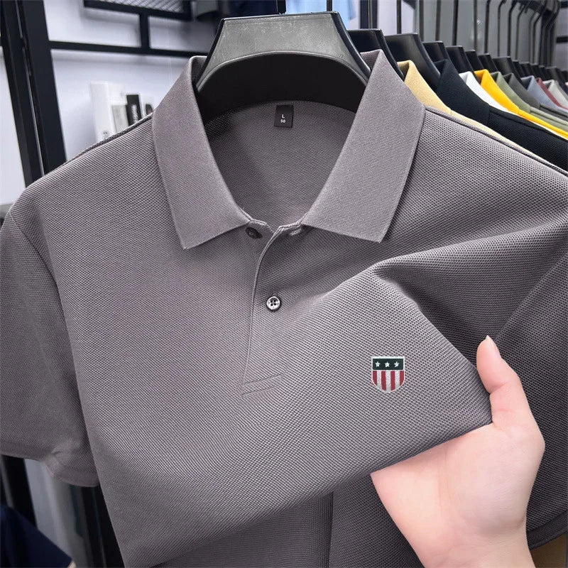 Men's Summer Luxury 100% Cotton Polo Shirt, Lapel Print Short Sleeve T-shirt, Breathable Business Casual Menswear
