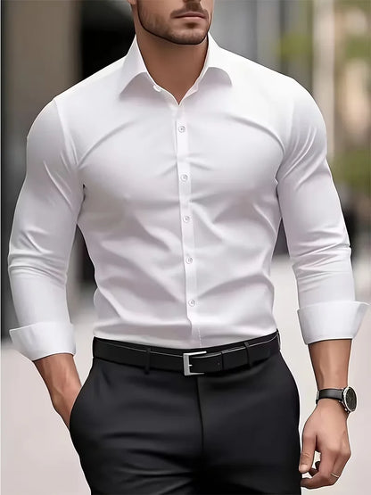 Summer New Men's Long-Sleeve Shirt Business Formal Wear Breathable Lightweight Long-Sleeved Top for Daily Work