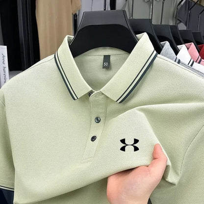 100% cotton men's short sleeved embroidered polo shirt sports brand striped top summer comfortable and breathable casual T-shirt