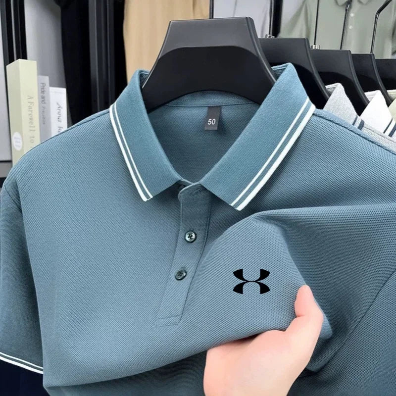 100% cotton men's short sleeved embroidered polo shirt sports brand striped top summer comfortable and breathable casual T-shirt
