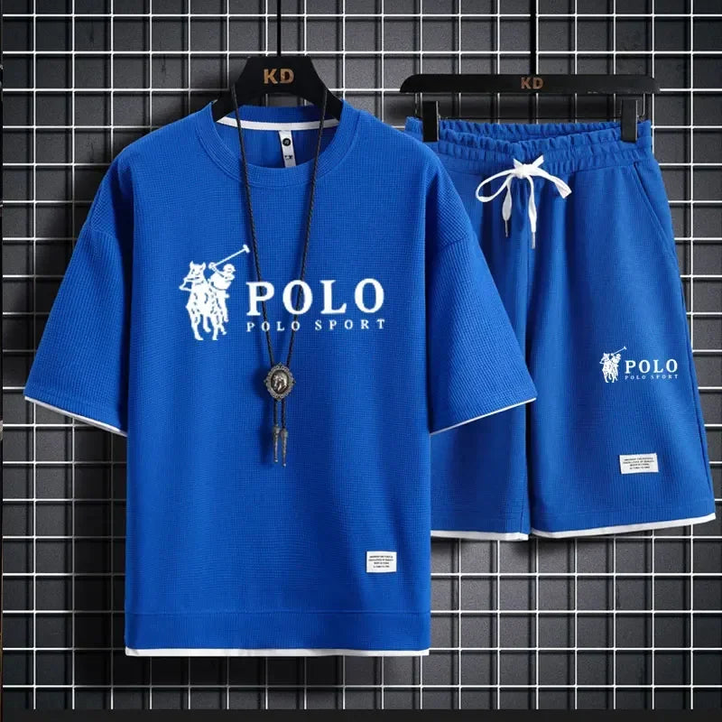 2025 Men's Short-sleeved T-shirt + Sports Shorts Two-piece Summer Fashion Breathable Fitness Casual Jogging Set.