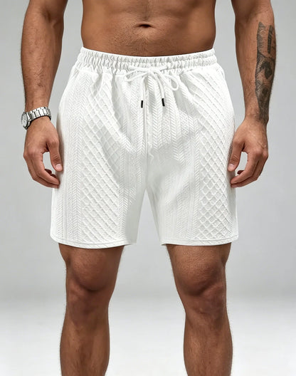 Men's Textured Knit Casual Shorts, Elastic Waist Drawstring Summer Shorts with Pockets for Street & Daily Wear