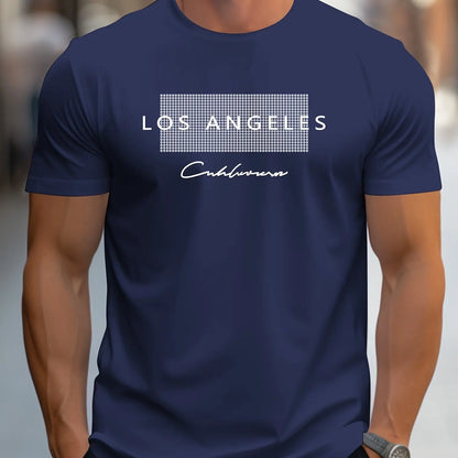 Men's 100% cotton summer loose fit large Los Angeles Graphic printed slim fit casual sports round neck short sleeved T-shirt top