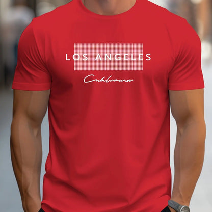 Men's 100% cotton summer loose fit large Los Angeles Graphic printed slim fit casual sports round neck short sleeved T-shirt top
