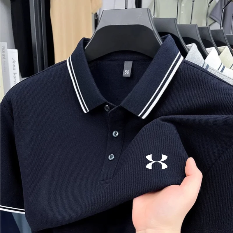 100% cotton men's short sleeved embroidered polo shirt sports brand striped top summer comfortable and breathable casual T-shirt