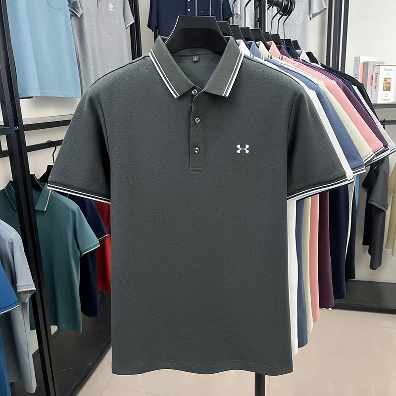 100% cotton men's short sleeved embroidered polo shirt sports brand striped top summer comfortable and breathable casual T-shirt