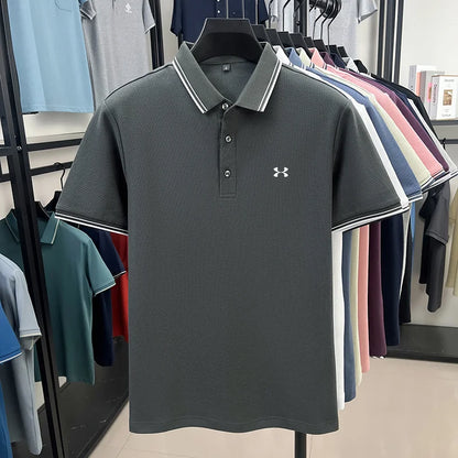 100% cotton men's short sleeved embroidered polo shirt sports brand striped top summer comfortable and breathable casual T-shirt