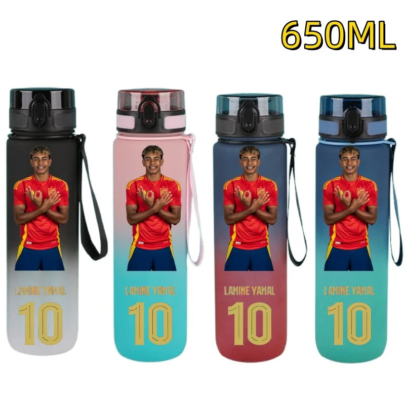 650ml Football Star Water Cup Lamine Yamal Portable Outdoor Large Capacity Sports Fitness Flip Cover Drinking Bottle Fans Gifts