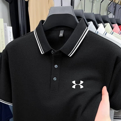 100% cotton men's short sleeved embroidered polo shirt sports brand striped top summer comfortable and breathable casual T-shirt
