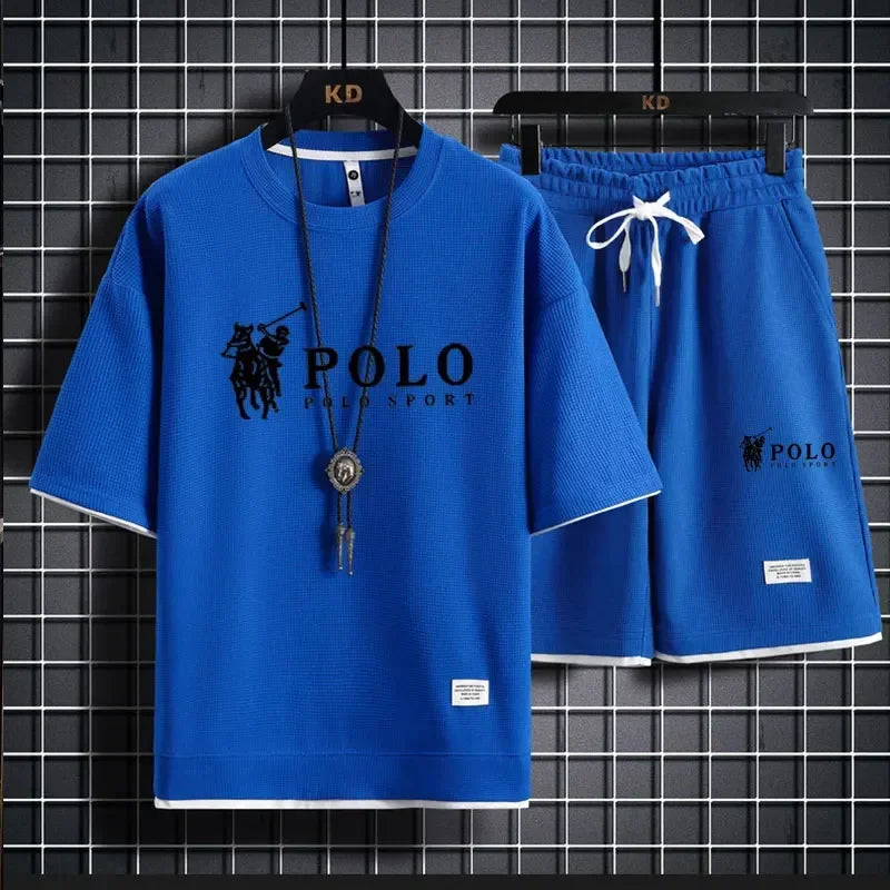 2025 Men's Short-sleeved T-shirt + Sports Shorts Two-piece Summer Fashion Breathable Fitness Casual Jogging Set.