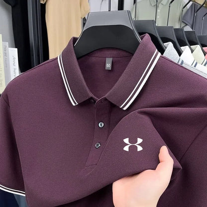 100% cotton men's short sleeved embroidered polo shirt sports brand striped top summer comfortable and breathable casual T-shirt